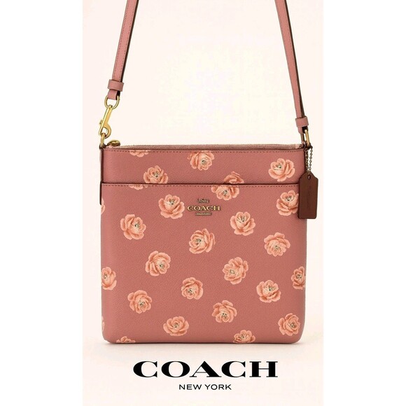 Coach Kitt Messenger Crossbody Bag Pink Rose Floral Print Travel Casual bag - Picture 1 of 12